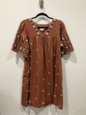 Maison 123 Embroidered Floral Brown Autumnal Boho Dress